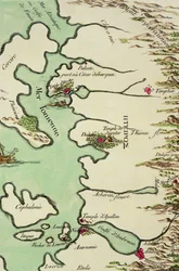 Mapa de Epiro para «Andrómaca» de Jean Racine, del volumen I de «Investigaciones sobre los trajes y el teatro de todas las naciones», 1802